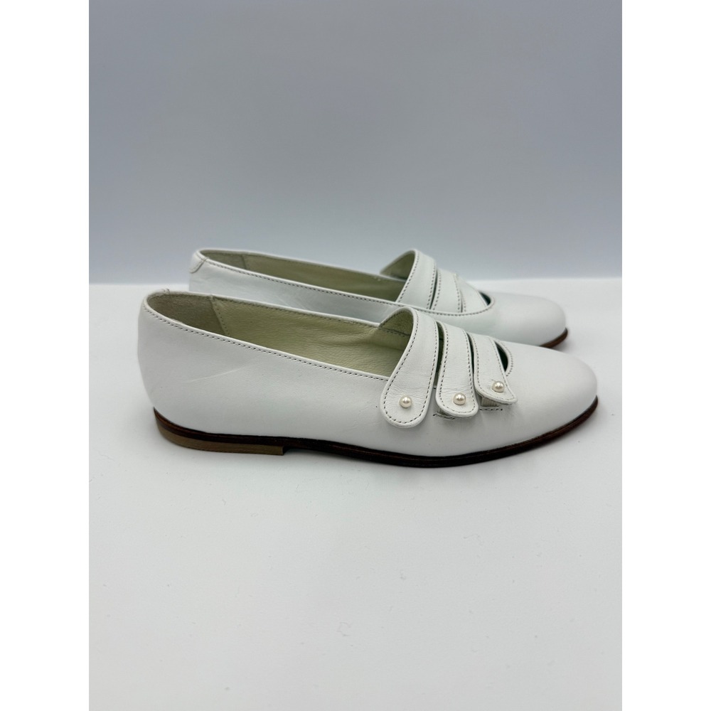 Shoe Be Doo Flats Kids 31 White Excellent Pearl Accents Leather Made in Italy